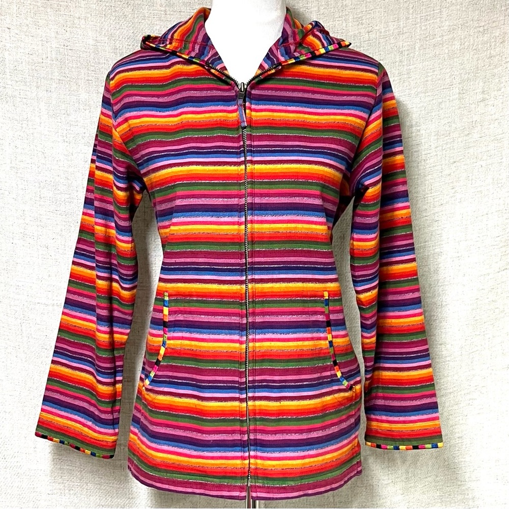 Chico's Multicolor Striped Zip Hoodie
